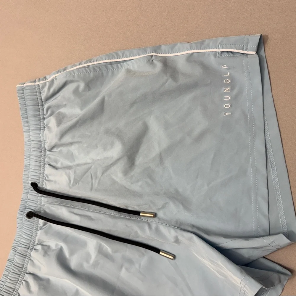 YoungLA Light Blue Elastic Waist Swim Shorts size large - Picture 2 of 5